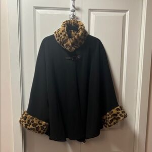 Martha Stewart Black Cape with Leopard Trim